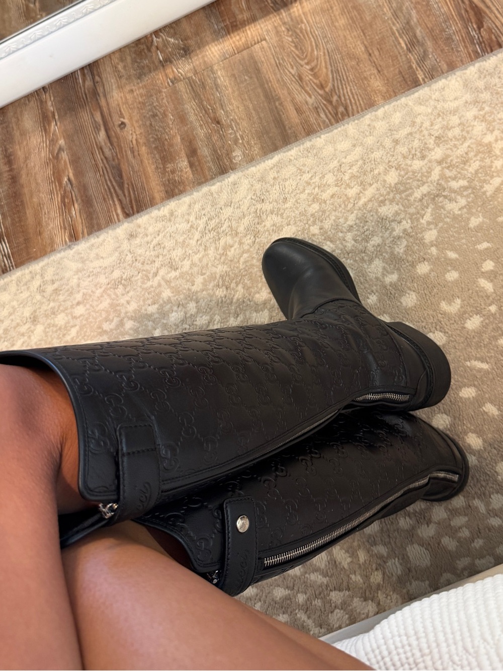 Gucci Black Embossed Leather Knee-High Boots